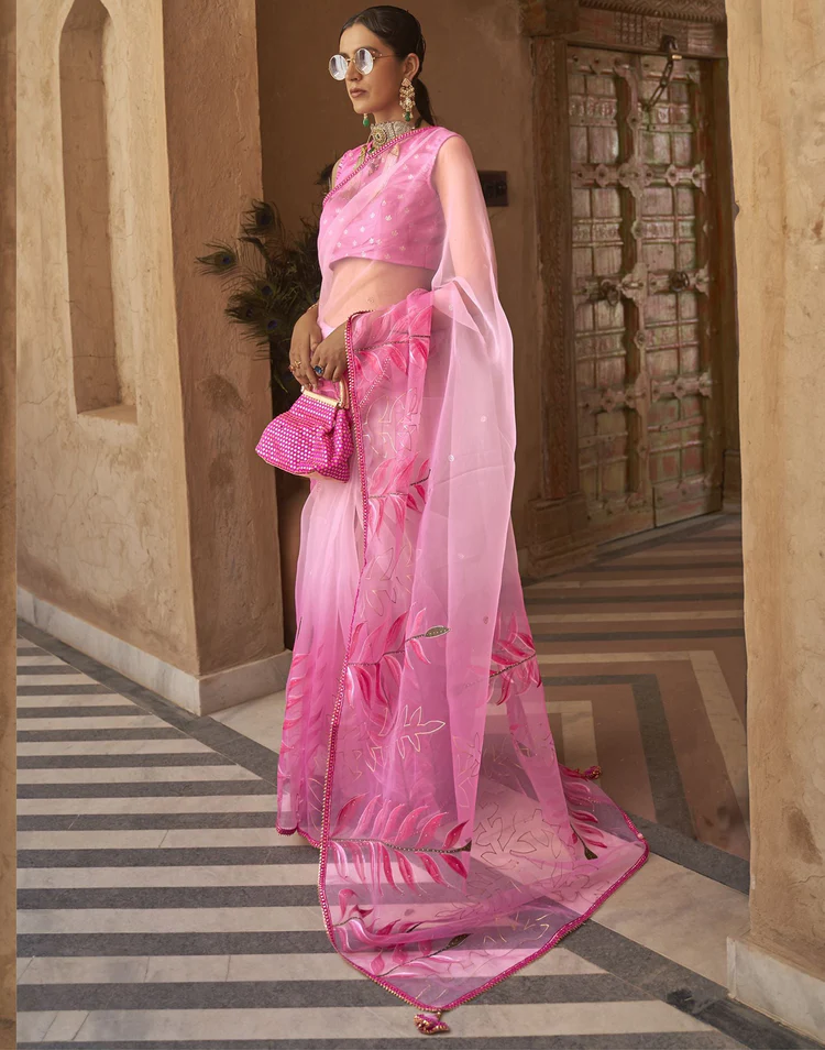 Light Pink Organza Saree