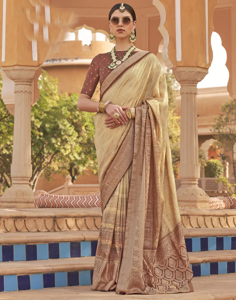 Beige Silk Traditional Saree – paanericlothing