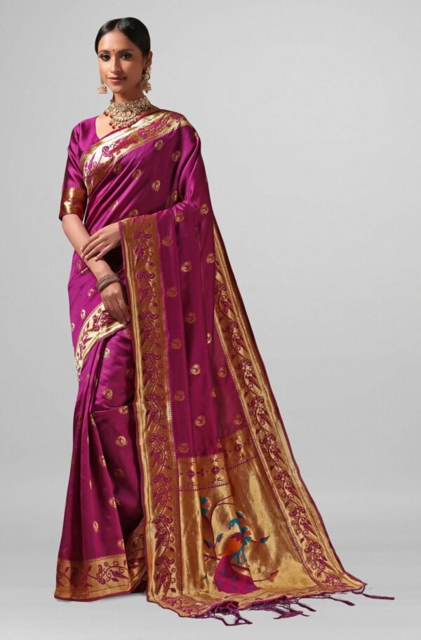 Janasya Women s Purple Silk Cotton Woven Design Saree with Blouse Piece Janasya 8819 scaled