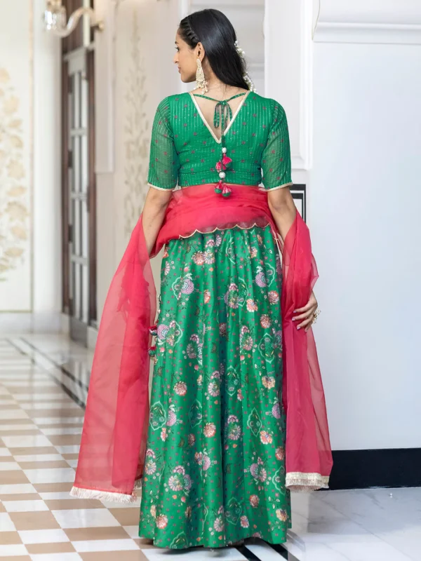 Green Crepe Silk Digital Floral Printed Lehenga Choli With Dupatta Janasya 7709