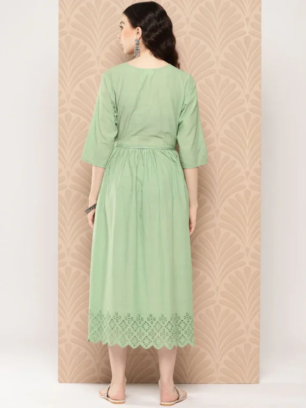 Light Green Cotton Schiffli Flared Dress Janasya 2428 1