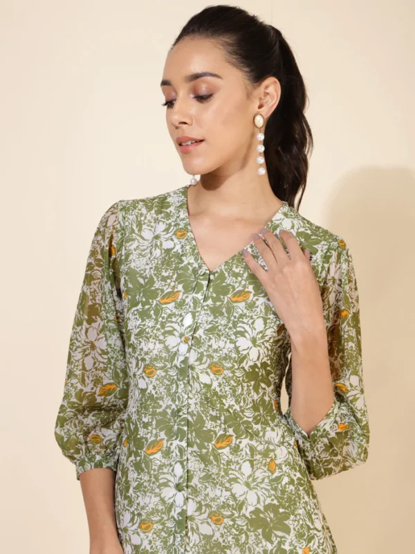 Olive Georgette Floral Printed A Line Dress Janasya 17 1 Copy