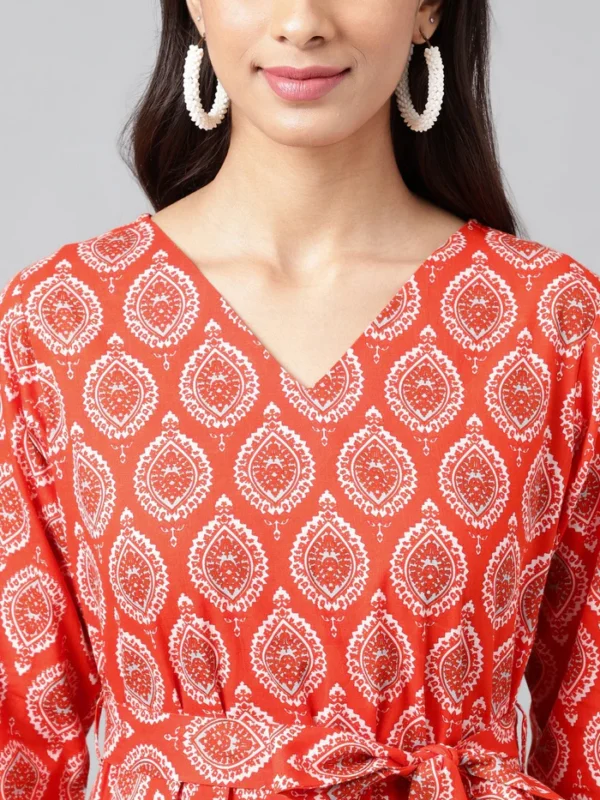 Orange Cotton Ethnic Motifs Printed Ruffled Dress Janasya 3017 Copy