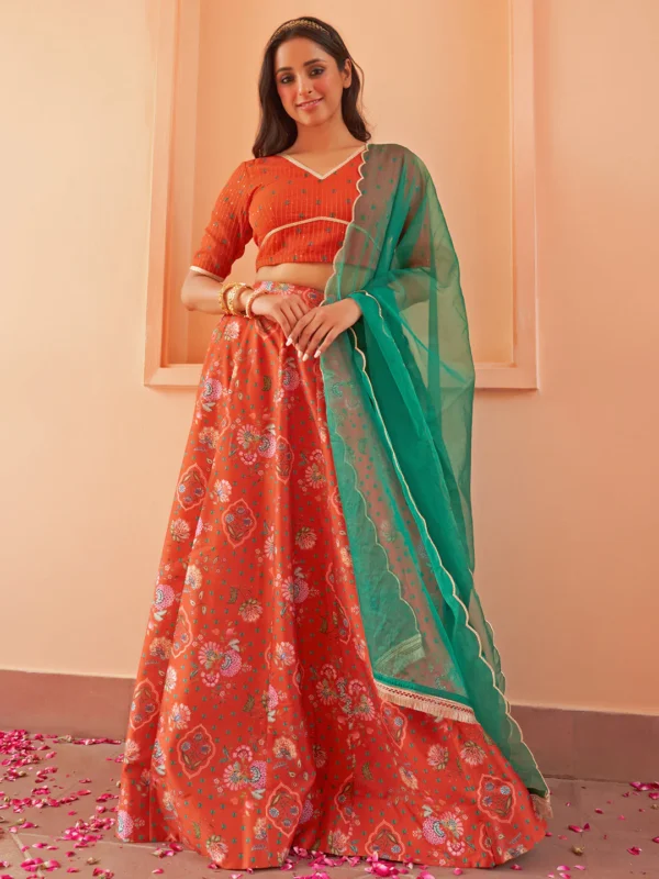 Orange Crepe Silk Digital Floral Printed Lehenga Choli With Dupatta Janasya 5841